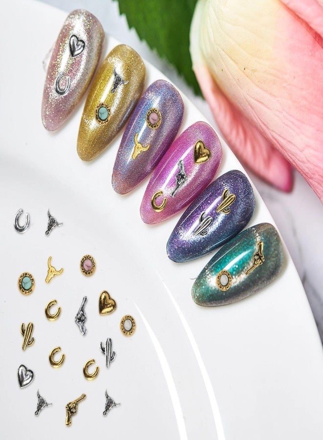 Ohmique 30 PCS Western Nail Charms - Retro Metal Cowboy Cowgirl Turquoise Nail Charms Western Stickers Decals Gems Decor, Vintage Turquoise Jewelry for DIY Crafts Art Accessories - Image 5